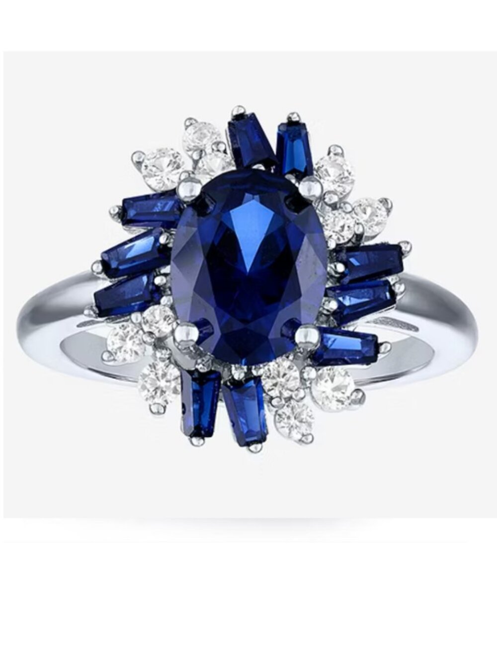 Lab Created Blue Sapphire Sterling Silver Halo Ring | Oval September Birthstone